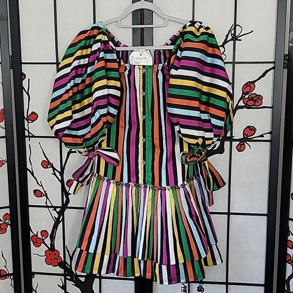 Caroline Constas Bella Striped Mini Puff Sleeve Mini Dress - Picture 2 of 12